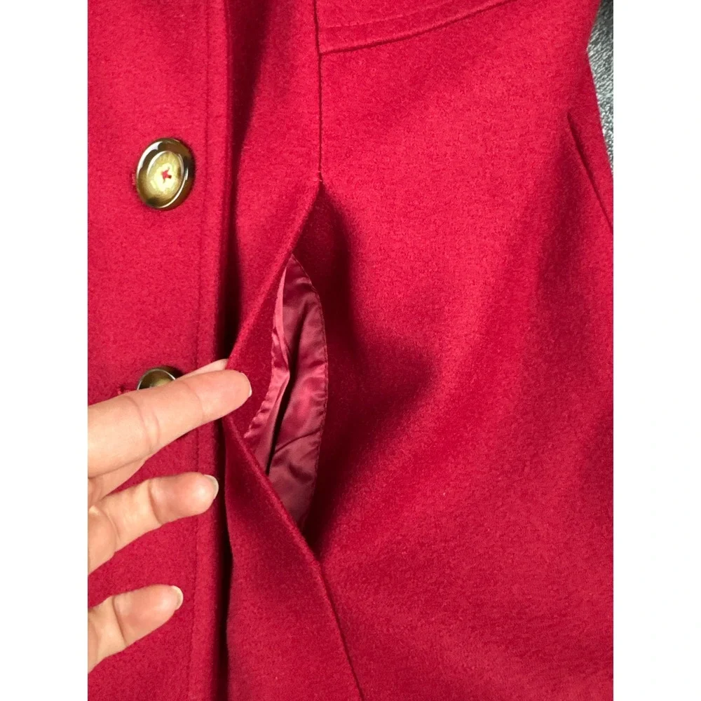 Michael Michael Kors Womens Red Wool Blend Double Breasted Pea Coat Jacket Large
